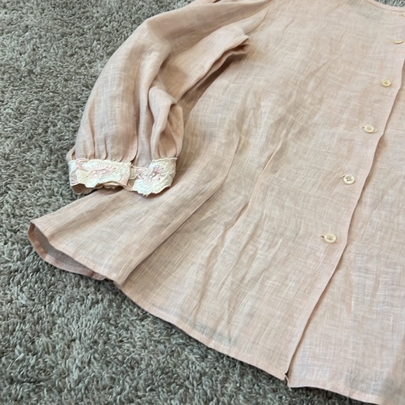 Vintage Cloak of Many Colors 100% Linen Embroidered Blouse 12 Prairie Feminine - Picture 11 of 16